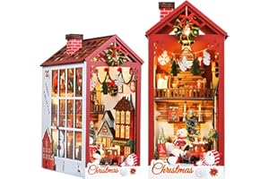 TAIMIMY Book Nook Kit Weihnachten, Miniatur Haus, DIY Miniature House Set 3D Puzzle Buchständer aus Holz Anweisungen für Bücherregal Deko und Kreativen Geschenken