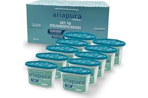 CASAVIVA - Deumidificatore Casa Muffa ARIAPURA 10 Pezzi da 500ml - Deumidificatore Portatile Assorbi Umidità per Ambienti con Cristalli Idrofili - Aromaterapia