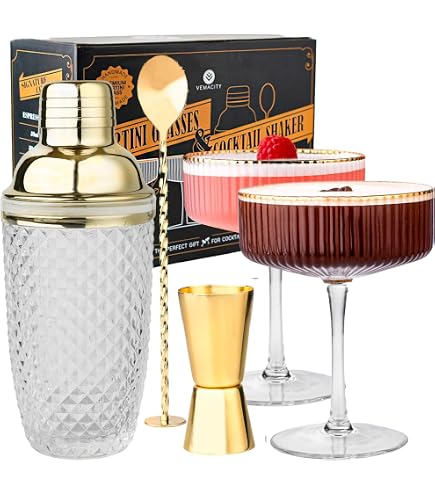 Dzmuero Shaker cocktail, Shaker inox, Shakers à cocktails, Mixeur en verre, couvercle en acier inoxydable, avec couche filtrante, scellé et durable, antidérapant, pour la maison et le bar (Or