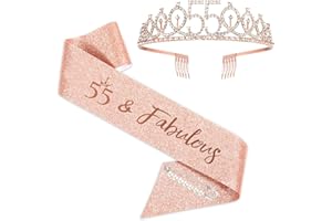 SZHUIHER 55th Birthday Sash & Tiara, Rose Gold Birthday Sash, Crown 55 & Fabulous Sash & Tiara, 55th Birthday Gifts for Happy 55th Birthday Party