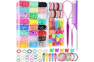 OFFOF Hair Accessories for Girl, Elastic Hair Ties Set 1680PCS, Colorful Hair Rubber Bands with Organizer Box, Cotton Baby Hair Ties, Elastic Hair Bands, Ponytail Holders for Toddler, Hair Clip