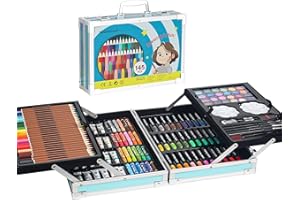 DOUBLECARE 145 Set de Pintura Niños, Caja de Aluminio portátil Deluxe y Kit de Dibujo, Profesional Lápices de colores Conjunto de Dibujo Artístico，Juego de Arte para niños Adultos, Regalos de cumpleaños(Azul)
