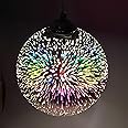 KRUIHAN 3D Firework Light Glass Pendant Light Shade Hanging Ceiling Lights E27 Base Coloured Chandelier for Bedroom,Living Room,Kitchen,20CM(Silver)