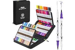Ohuhu 120 Colours Colouring Pens, Dual Tip Brush Pens Felt Tip Pens, Art Markers with Fineliner for Adults Colouring Book Drawing Calligraphy Sketching Journal, Maui - Carrying Bag