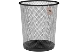 Detectalia Cestino in Rete Metallica 19 Litri Nero Ø30 x 35 cm. Cestini per la Carta o per Tavolo da Lavoro, Cestino Scrivania per Ufficio o Casa, Cestino per il Riciclaggio, Cucina o Bagno