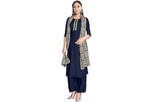 ELINA FASHION Indische Kurti für Damen mit Hose & Dupatta | Rayonfolie gedruckt lang Kurta Partywear Kurtis für Frauen Tops Tunika