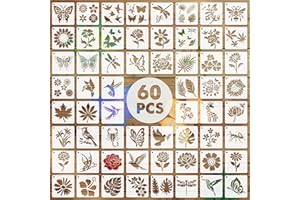 EAPIKON 60 Plantilla Dibujos para Pintar Manualidades, 7,6cm Plantillas Stencil Reutilizables de Flores Pajaros Insecto Naturaleza, Decorativas Template para Pared Muebles Textiles Scrapbooking DIY
