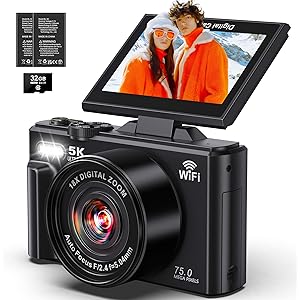5K Digital Camera - WiFi 75MP Cameras for Photography - UHD Vlogging Camera for YouTube with 3