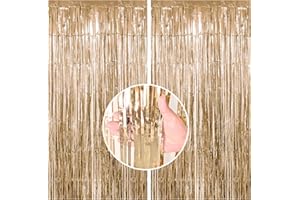 ‎BIAPIAN Lametta Vorhang Hellgold, 2 Stück Metallic Folie Fransen Lametta Vorhänge, Streamer Tinsel Curtain Photo Booth Backdrop für Geburtstag Babyparty Abschlussfeier Hochzeit Weihnachten Partydeko(1m x 2m)