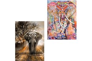 Wenfdrtr 2 Pack Elephant Diamond Painting Kits-Elephant Diamond Art Kit for Adults,DIY Elephants Gem Art Kits for Adults,5D Gem Painting with Round Diamond Perfect for Home Wall Decor(30 * 40cm)
