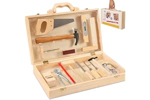 Herenear Cassetta Attrezzi per Bambini, Giochi in Legno, Lavoro Giochi, Kit Valigetta, Educativi Giocattoli Montessori per Ragazzi e Ragazze