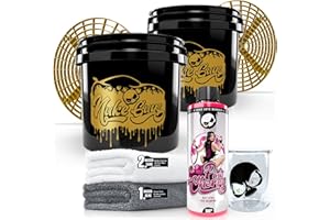 Nuke Guys Juego de 2 cubos de lavado para el cuidado del coche: champú para coche Pink Cherry, 500 ml + 2 cubos de lavado GritGuard Used Look Edition 3,5 GAL + 2 x Grit Guard + 2 x paños de microfibra