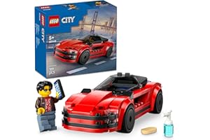 LEGO City La Voiture de Sport Rouge - Véhicule de Course pour garçons et Filles dès 5 Ans - Jouet interactif avec minifigurine de conducteur et Accessoires - Idée de Cadeau d'anniversaire 60448
