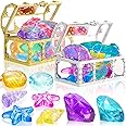24 Pieces Diving Gem Pool Toys Colorful Summer Swimming Gem Diving Toys with 2 Treasure Pirate Boxes Summer Underwater Swimming Toy Set for Parties Birthday, Wedding Decoration Gems (Ocean Style)