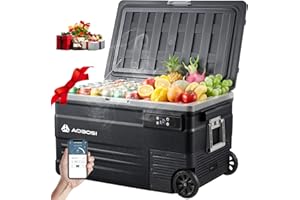‎AAOBOSI AAOBOSI 74L Kompressor Kühlbox, Camping Kühlschrank mit APP, LED-Beleuchtung, -20°C bis 20°C, 12/24V und 100-240V, Kühlbox Kompressor mit Rädern, für Auto, Buggy, LKW, Boot, Camping und Reisen