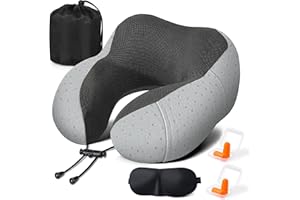 Zepphi Aeroplane Neck Pillow, Travel Pillow, Adjustable Memory Foam, Neck Pillow with Soft, Breathable Cover, Ideal for Camping, Office, Car, Airplane Chair, Sleeping Pillow (Grey)