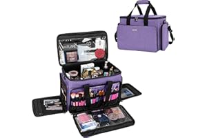 BAFASO Bolsa de Maquillaje Grande con Divisores Ajustables, Estuche de Maquillaje de Viaje para Cosméticos de Todos Los Tamaños, Púrpura