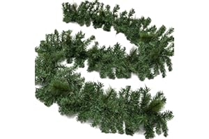 DGSHIRLDJO Guirnalda de Navidad artificial de 9 pies para decoraciones, guirnalda de oropel verde, guirnalda artificial de pino suave, decoración para el hogar, jardín, decoración interior y exterior