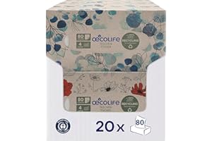 ‎ŒCOLIFE œcolife Taschentücher RECYCLING, 4-lagig, 1600 Tücher, 20 Packungen à 80 Stück, Recyclingpapier