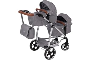 HTI Mamas & Papas Twin Elite Pushchair | Pushchair With 9 Modes | Double Dolls Pram with Adjustable Height Handle And Multiple Seat Options | Children's Pram Toy & Accessories | 3+