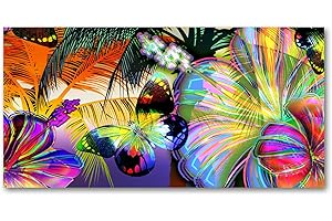 Tulup Impression sur Verre de 120x60 cm Image Tableau Photo décorative panoramique pour la Cuisine et Le Salon - Fleurs et Plantes - Fleurs Et Papillons - Multicolore