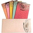 Jhintemetic® - Pack of 25 Matellic 5 Colours of 5 Each Randomly Picked Colourful Designer Shagun Lifafa/Money Gift Envelope with Golden Matellic Keri for Gifting Money on any occasion