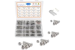 newlng m3 m4 m5 m6 Vis et écrous avec tête Ronde 304 Acier Inoxydable Vis de Fixation Jeu de Vis Filetées Assortiment de Vis Mécaniques avec Boîte Combinée 325pièces