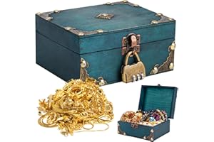 AMPUTEE Pirate Treasure Chest Storage Box, Wooden Treasure Chest with Lock, Vintage Handmade Decorative Storage Box for Jewellery Toy Halloween Christmas Gifts（5.9x4.7x2.8in）
