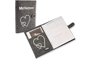 riijk Mutterpasshülle mit Verschluss für Deutschen Mutterpass mit Tasche für Ultraschallbilder und Impfpass, Mutterpass Hülle aus Filz als Geschenk