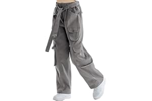 Rolanko Jeans Cargo da Bambina, Pantaloni Larghi Ragazze a Vita Alta Elasticizzati in Denim Vintage con Tasche Multiple