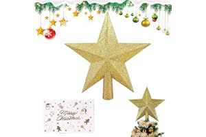 BNOYONERAS Estrella Árbol Navidad, Topper de Árbol de Navidad, Punta de Árbol de Navideñas, Copa del Árbol de Navideñas, Estrella de Punta de Árbol con Tarjeta de Felicitación (B) (Oro)