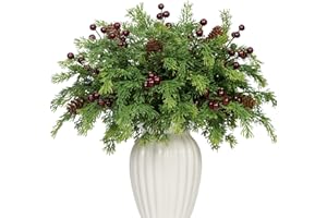 KKSTY 45 Pcs Artificial Pine Branch Berry Pinecones Set - 33cm Fake Christmas Foliage Greenery Twigs Pine Cones Picks Berries Stems for Vase DIY Craft Xmas Wreath Garland Home Decor (45, Red Berries)