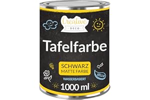 ‎CREATIVE DECO Creative Deco Schwarz Wandfarbe Kreidefarbe Tafelfarbe | 1000ml | 10 m² / 1L Effizient | Matt Farbe für Möbel, Holz, Metall, Glas | Wasserbasis Ungiftig | Kreideschreiben und Zeichnen