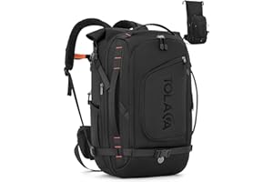 ‎TOLACCEA Tolaccea Reiserucksack, Groß Handgepäck Rucksack, TSA-Freundlich Rolltop Laptop Rucksack für 17,3 Zoll, Erweiterbar 40 L auf 55 L, Travel Backpack für Damen & Herren Reise Wandern Camping (Schwarz)