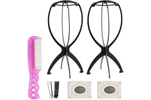 XCZYN 14 pulgadas soportes de peluca plegable, cabeza de peluca soportes para pelucas, soportes de exhibición de peluca portátil plástico soporte peluca secador (2 unidades) Negro)