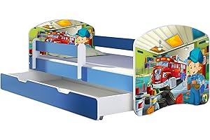 ACMA Letto per Bambino Cameretta per Bambino con Materasso Cassetto II BLU (45 Meccanico, 160x80 + Cassetto)