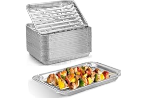 BURNTOP 30 Packs Disposable Barbecue Tray Storing Food Baking Aluminum Foil Perforated Drip Tray 34 x 23 x 2.8cm Large Capacity for Barbecue Grilling Baking