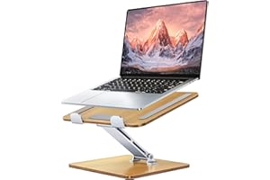 CIRYCASE Support Ordinateur Portable en Bois + Aluminium, Support PC Portable Pliable Ergonomique avec Hauteur Réglable, Laptop Stand de Présentation Bureau pour MacBook Pro, HP, et Autres de 10-16"