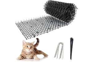 QIEERXI 30x200CM Anti Cat Spikes - Black Plastic Cat Scat Mat with Spikes, Cat Repellent Mat Prickle Stirp Pet Deterrent Net with 8Pcs U-shaped Pegs and 8Pcs Ties for Garden, Fence, Indoor, Outdoor