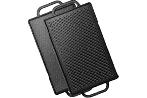 GFTIME Piastre in ghisa 33 x 21 cm per forno, fornelli e grill, piastre in ghisa, reversibili, griglia in ghisa, griglia per cottura e grill 2 in 1, 1 confezione
