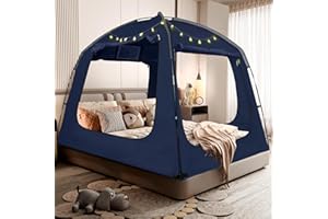 RIYDH Bed Tent Bed Canopy Portable Dream Tents 4 Doors 80% Blackout - Indoor Breathable Sleeping Tents Privacy Space Tents for Adult with String Light