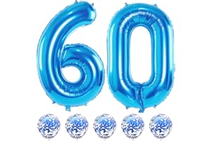 LINGQIANG Blau Luftballon 60. Geburtstag, XXL Riesen Zahl 60 Luftballons mit Blau Konfetti Helium Ballons, 40 Zoll Folienballon Zahlen 6 & 0 für Männer Frauen 60 Jhare Geburtstagsdeko Jubiläum Party Dekoration