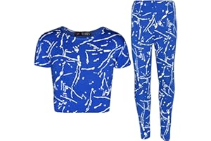 A2Z 4 Kids Girls Top Kids Splash Print Crop Top & Legging Set - Royal Blue