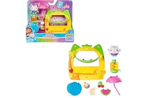 DREAMWORKS GABBY'S DOLLHOUSE - Balkon-Spielset Kuchis Saftbar, 8-teiliges Set mit Katzenfigur und Puppenhaus Zubehörteilen, ab 3 Jahren