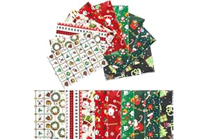 Naler 10 Telas de Algodón 50x50cm Cuadrados para Patchwork de Navidad, Retales de Telas Navideñas Estampado para Costura y Manualidades Decorativas, Rojo y Verde