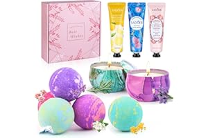 SACEMONTIC Bombe de Bain Coffret Cadeau Femme, 5 Boule de Bain 2 Bougie Parfumées 3 Creme Main, Cadeau Anniversaire Femme, idee Cadeau Femme, Cadeaux pour Femmes