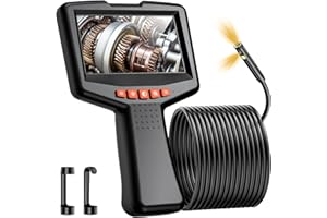 FINIBO Endoskopkamera mit Licht 5m, Dual Lens Endoskop mit 4.3-Zoll-IPS- Bildschirm, 8mm IP67 wasserdichte Inspektionskamera, 1080P HD Rohrkamera, Kanalkamera, 2600mAh Batterie