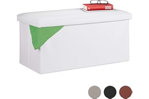 Relaxdays Panchina Panca con Contenitore, in finta pelle, Pieghevole, Imbottito, Corridoio, HxLxP 37,5 x 76,5 x 38,5 cm, Bianco, pannelli MDF, gommapiuma, 1 pz