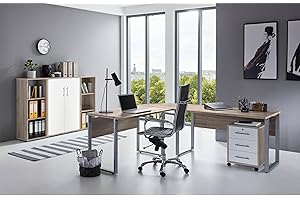 BMG MÖBEL Büromöbel Arbeitszimmer Komplett Office Edition in Soma Eiche/Weiss Matt (Set 2)