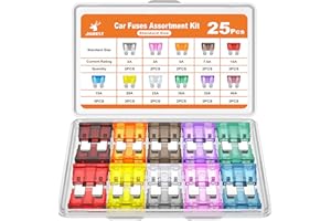 JOREST - Juego de 25 fusibles medianos para coche, para camión, RV/camión/moto (2 A, 3 A, 5 A, 7,5 A, 10 A, 15 A, 20 A, 25 A, 30 A, 35 A, 40 A)
